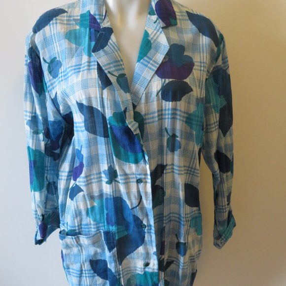 MISSONI BLUE WHITE LONG SLEEVE BLOUSE SZ L* - Picture 2 of 6